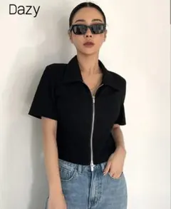 SHEIN リブニットジップアップティー