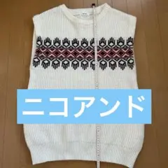 niko and... レディース　ノースリーブニット ホワイト 柄入りベスト