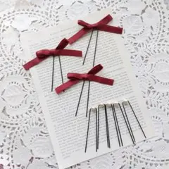 リボン＆パールピン ヘッドパーツ へアピン リボンピン 成人式 結婚式