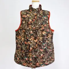 キルティングベスト リバーシブル 花柄 オレンジ 大きいサイズ オーバーサイズ