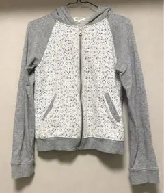 SOUP グレー レース パーカー フード付き