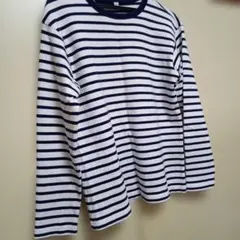 #UNIQLO・ 白とネイビー ストライプ 長袖Tシャツ/M、厚手