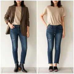 アングリッド　ダメージ加工　ストレッチ　デニムパンツ　レディース　ネイビー　27
