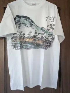 18　木曽海道六拾九次之内坂本　Lサイズ　山と川の風景画 Tシャツ ホワイト