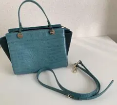 DIANA クロコ型押し ショルダー ハンドバッグ エメラルドグリーン