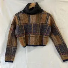 KBF チェック セーター　アルパカ　モヘヤ混　ニット　タートルネック