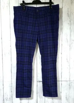 大きいサイズ4L Re-j チェックスキニーストレッチパンツ 青