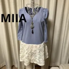 美品！MIIAミーア★ブルー地とバラの花柄チュニック