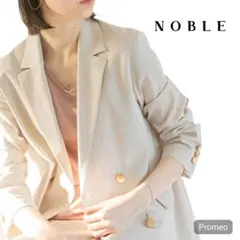 美品✨NOBLE プレーンピークドラペルダブルジャケット　ベージュ　38　M NOBLE ノーブル 麻ストレッチピークドラペルダブルジャケット