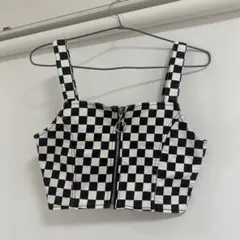 WEGO チェッカーフラッグ柄 フロントジップ ビスチェのサムネイル