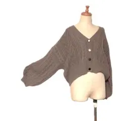 Mサイズ★emsexcite★ボリューム袖ショート丈ニットカーディガン