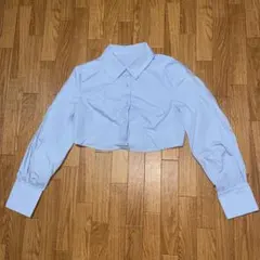 Dazy 長袖 クロップド丈 シャツ ライトブルー M