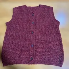 ハンドメイドウール100% ニットボタン付きベスト