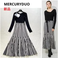 新品✨ 【MERCURYDUO】変形リブフレアニットワンピース　ブラック