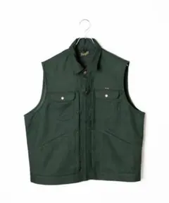 ダークグリーン ベスト フロントジッパー ポケット付き