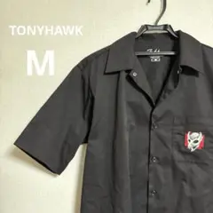 TONYHAWK 半袖シャツ　ワークシャツ　ブラック　ワッペン刺繍　ロゴ　M
