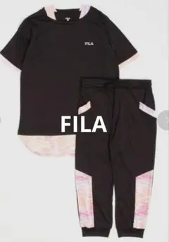 FILA フィラ 柄使い＆切替 スムースフェイクT セットアップ ブラック L