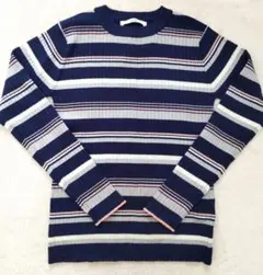 新品タグ付き ボーダーリブニット ピンク ネイビー リブトップス