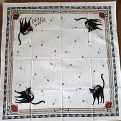 【廃盤品】モン・スイユ Mon Seuil ハンカチ ブラックキャット 黒猫 白