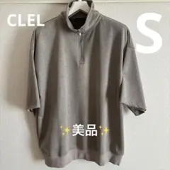 CLEL ハーフジップ デザイン 半袖プルオーバーTシャツ　モカ　サイズS