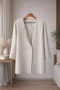 3/4袖レリアン 夏用 生成り ノーカラージャケット