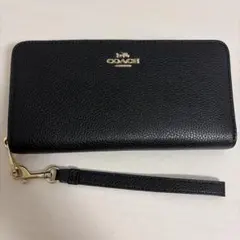 coach コーチ 長財布 ブラック レザー 金ロゴ ゴールドロゴ 持ち手付き 