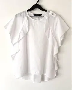 ZARA basic ホワイト フリル 半袖シャツ