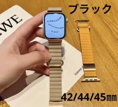 Apple Watch バンド ベルト レザー ブラック 42/44/45㎜