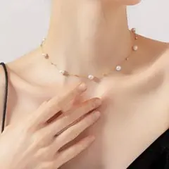 ネックレス パール ステーションネックレス サージカルステンレス 新品 ゴールド