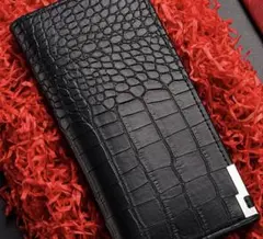 クロコダイル風レザー 長財布 ブラック
