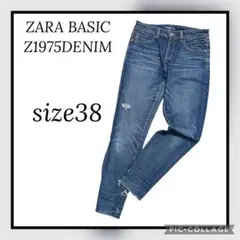 ZARA BASIC ザラ　ダメージ スキニー デニム 38 ネイビー　М