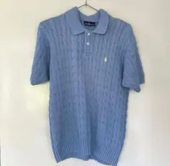 新品タグ付き♡ラルフローレン♡ポニーコットンケーブルニットポロシャツ　ボーダー 新色 ポロラルフローレン ポニー半袖コットンケーブルニット