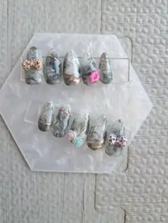 「現品」グレー マーブル ネイルチップ 10個セット