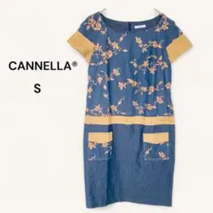 【希少・美品】 カンネッラ 半袖 ワンピース イタリア製 花柄刺繍 デニム S