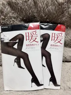 ATSUGI 温感発熱タイツ LL 80デニール ブラック二足