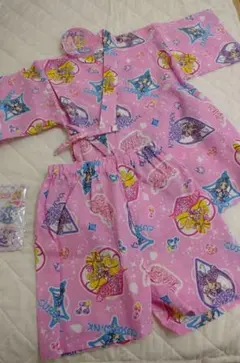 【新品】アイドルプリキュア 甚平とバッジ 夏祭り ピンク 花火 保育園 和装