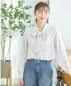 Honeys　ボウタイブラウス　リボン付き長袖シャツ