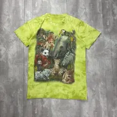古着 アニマルプリント アニマル集結 Tシャツ グリーン M相当 7023のサムネイル