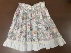 アクシーズファム 花柄 フレアスカート 水彩 油絵 フラワー M ブルー