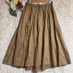 【イッツインターナショナル】1 ロングフレアスカート 綿混 ブラウンのサムネイル