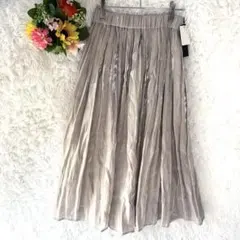 タグ付き ジーナシス プリーツ ロング スカート 光沢生地 フレア 上品 F