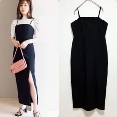 GRL 田中みな実着用　スリットタイトキャミワンピース[ai15] L ブラック
