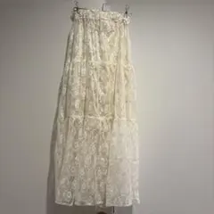 レース ティアード ロングスカート アイボリー