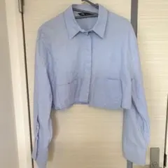 ZARA ライトブルー クロップドポプリンシャツ M