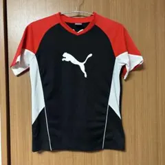PUMA メッシュ半袖Tシャツ 黒/赤 サッカーウエア 140