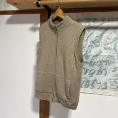 L.L.Bean ベージュ ジップアップ ベスト L ウール　ボア