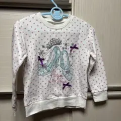 キッズ 長袖トレーナー 120サイズ 白×ピンクドット リボン付き　スウェット