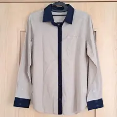 ベージュ ネイビー 長袖シャツ　Lサイズ