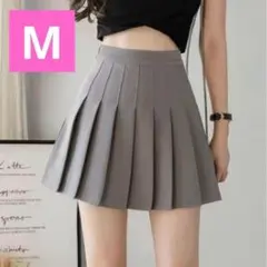 【グレー／M】ミニスカート プリーツ フレア インナーパンツ 裏地あり