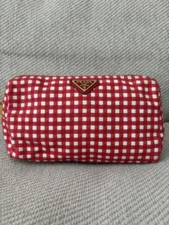 【値下げ】PRADA ギンガムチェック柄 ポーチ レッド/ホワイト